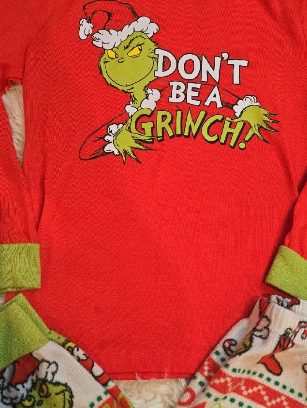Kids Red Grinch Holiday Pajama Set with Green Trim